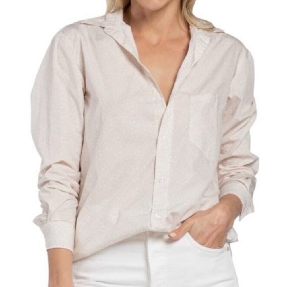 Frank & Eileen Joedy Boyfriend Floral Long Sleeve V-Neck Button-Up Shirt